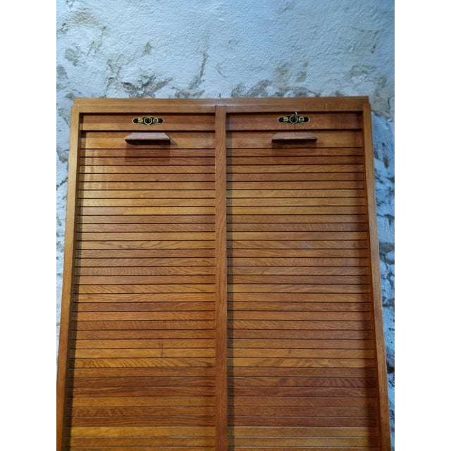 Vintage French Oak Tambour Cabinet, 1960s For Sale - Image 14 of 16