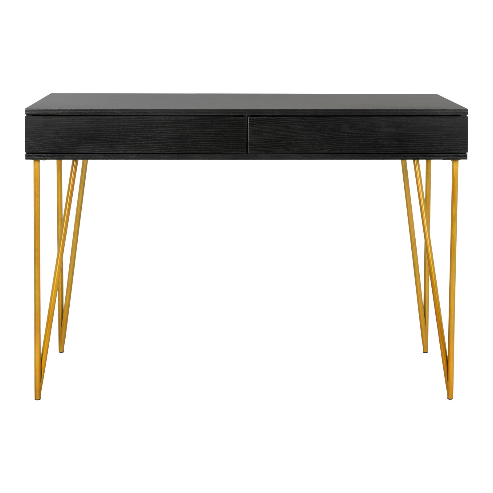 Hairpin Leg Two Drawer Desk in Black Chairish