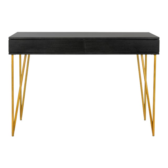 Hairpin Leg Two Drawer Desk in Black For Sale