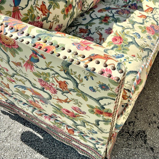 Wood Vintage Regency Custom Schwartz Paris Printed Knole Drop Arm Sofa For Sale - Image 7 of 12