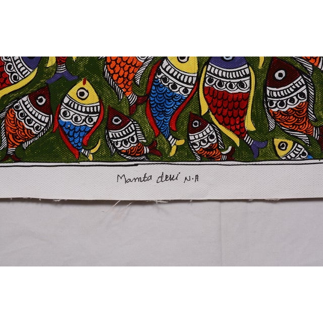 Folk Art Abundance of Life – Original Hand-Painted Madhubani Fish Painting by National Award Winner Mamta Devi For Sale - Image 3 of 4