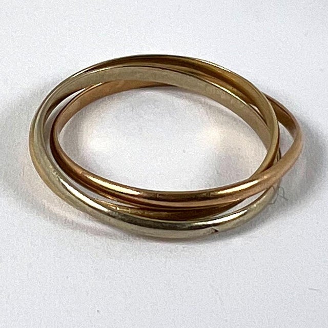 Vintage French 18K White Rose Yellow Gold Trinity Wedding Ring For Sale - Image 14 of 16
