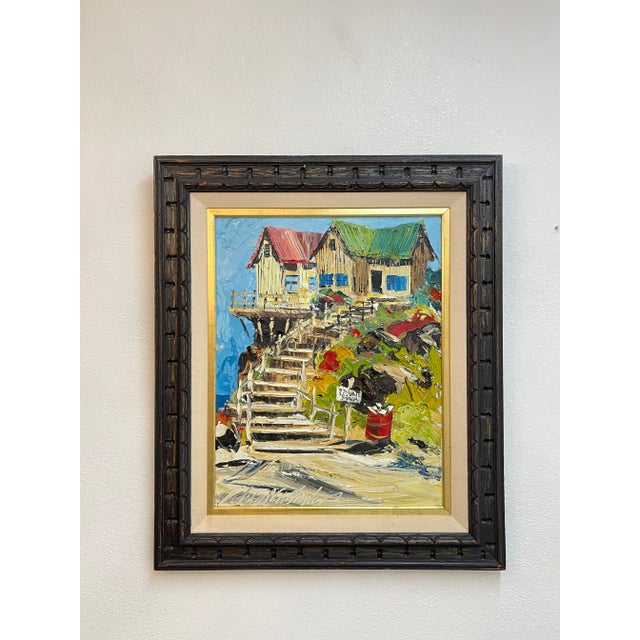 Vintage Colorful Private Beach House Painting For Sale - Image 13 of 13