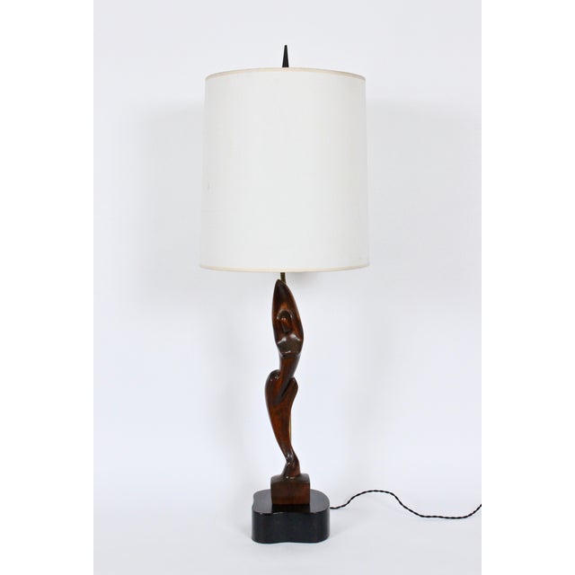 Mid-Century Modern 1950s Tall Yasha Heifetz Mahogany Figural Table Lamp For Sale - Image 3 of 13
