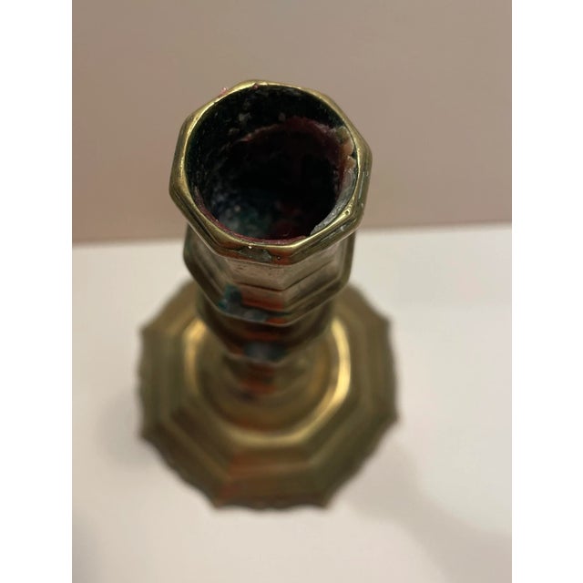 Early 18th Century Antique Louis XIV French Brass Patinated Candlestick For Sale - Image 5 of 7