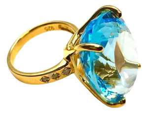 Bochic “Capri” Vintage Oval Shape Blue Topaz Diamond Set In 18K Gold & Silver