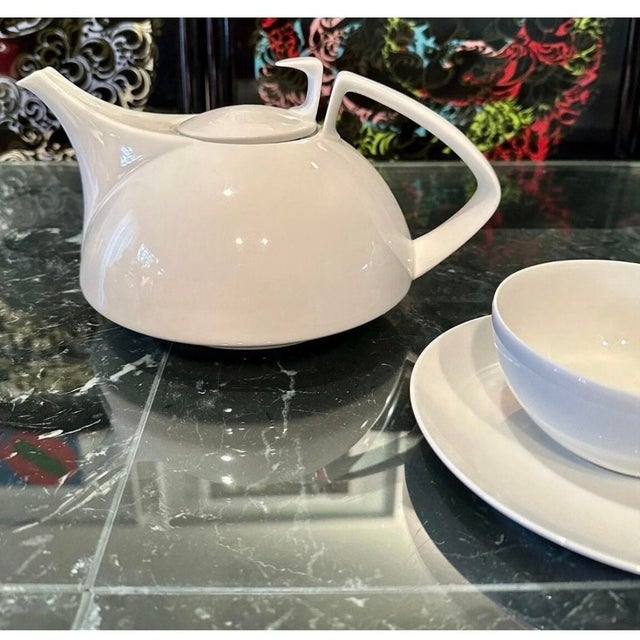 Vintage 1980s Rosenthal Tac Tea Set Walter Gropius Bauhaus White Porcelain Teapot Cups Saucers - 22 pcs For Sale In Fayetteville, AR - Image 6 of 10