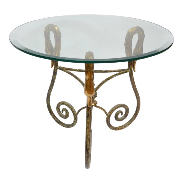Wrought Iron Side Table from Italy with Brass Swan Heads For Sale