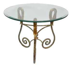 Wrought Iron Side Table from Italy with Brass Swan Heads