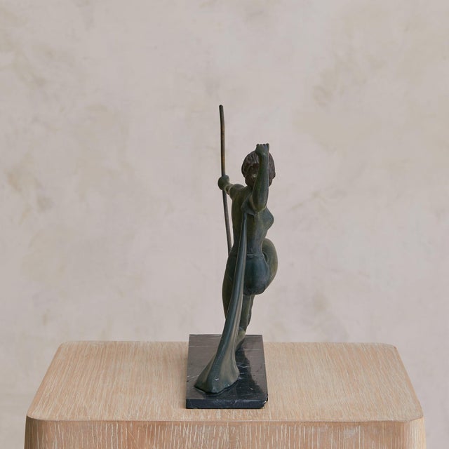 Early 20th Century French Art Deco Bronze Sculpture of Diana on Marble Plinth, 1930s For Sale - Image 5 of 7