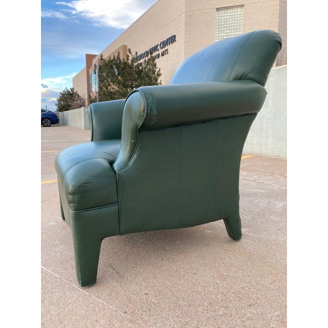 Late 20th Century Neotraditional Fully Upholstered Leather Lounge Chair Manner of John Hutton for Donghia For Sale In Denver - Image 6 of 13