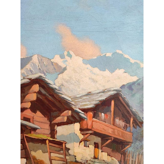 E. Mariola, Payasage de montagne et chalets, 1942, Oil on Wood, Framed For Sale - Image 4 of 12