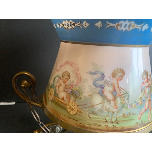 Large Antique French or Austrian Figural Art Glass Cache Pot Jardiniere in Bronze Cradle Stand & Bronze Rim For Sale - Image 6 of 14