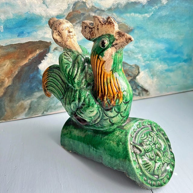 Antique Chinese Green Ceramic Architectural Roof Tile Figurines - a Pair For Sale - Image 9 of 13