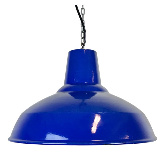 Industrial Blue Enamel Factory Pendant Lamp, 1960s For Sale