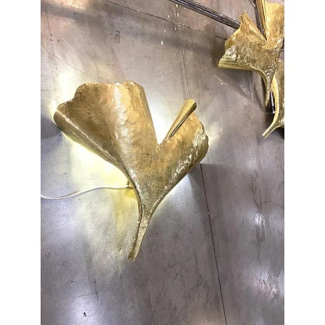 Early 21st Century Italian Brass Leaf Wall Sconces by Simoeng, Set of 2 For Sale - Image 5 of 7