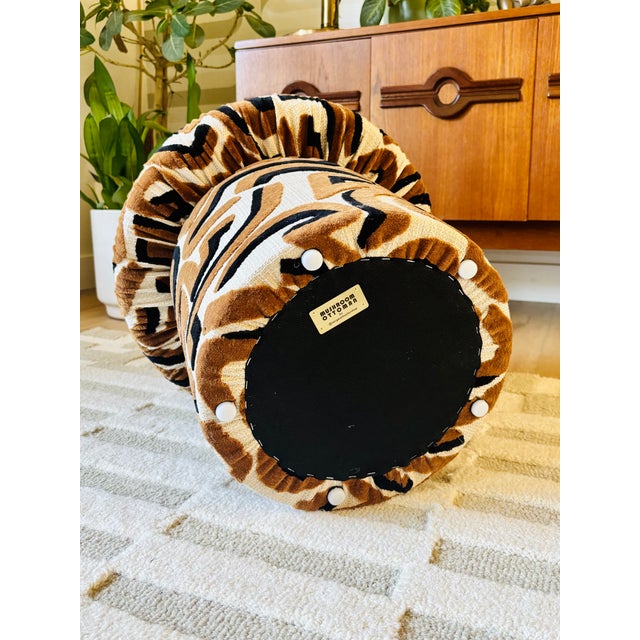 Mushroom Ottoman in "Serpentine" Specialty Fabric For Sale - Image 10 of 10