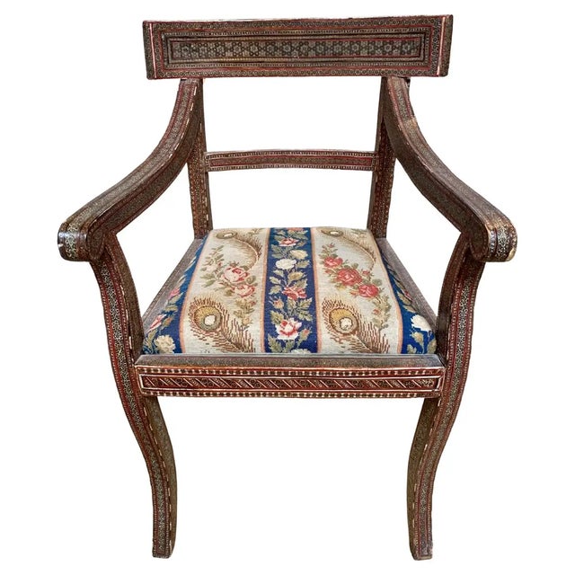 Early 20th Century Antique Syrian Inlay Arm Chair For Sale - Image 5 of 5