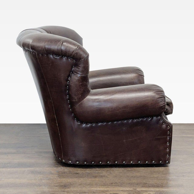 Restoration Hardware Restoration Hardware Churchill Brown Leather Lounge Chair With Rolled Arms For Sale - Image 4 of 6
