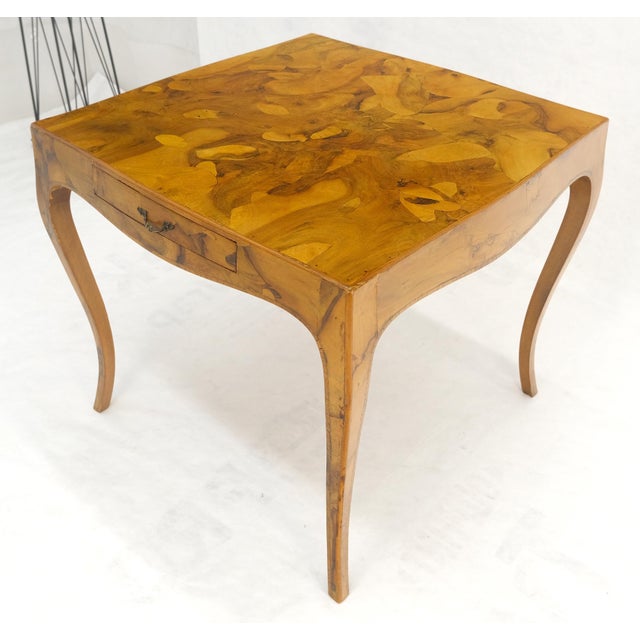 Mid-Century Modern Fine Burl Olive Wood Elegant Italian Square Game Table MINT For Sale - Image 3 of 15