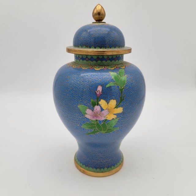 Late 20th Century Large Blue Chinese Cloisonne Urn For Sale - Image 5 of 11