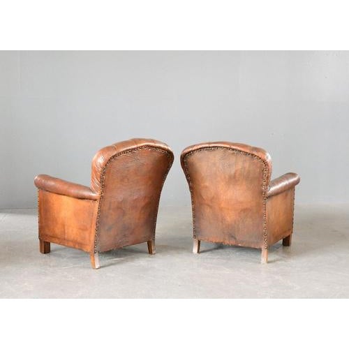 Art Deco French Leather Armchairs 1920s, Set of 2 For Sale - Image 11 of 17