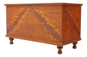 Primitive Grain Painted Soft Wood Blanket Chest With Turnip Feet 19th Century
