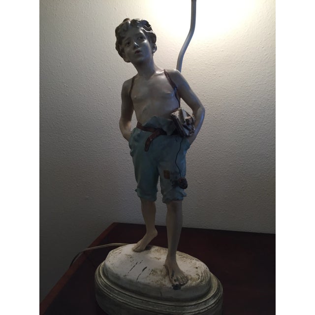 Antique Early 20th Century Mounted Painted Metal Boy Figure Lamp For Sale - Image 11 of 12