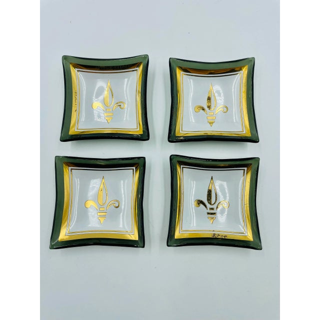 Vintage “Card Mates” Smoke Glass & Gold Leaf "Fleur De Lis" Petite Cocktail or Trinket Trays- Set of 4 For Sale - Image 9 of 9