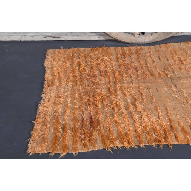 Vintage Turkish Hand-Knotted Wool Cotton Orange Kilim Area Rug For Sale - Image 4 of 9