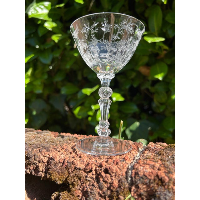 Traditional Four 1930s Fostoria Chintz Liqueur or Cordial Glasses Etched With Chintz Pattern- Set of 4 For Sale - Image 3 of 8