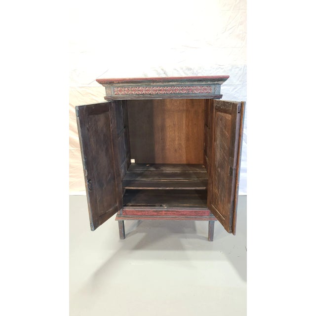 19th Century 19th Century Antique Carved & Painted 2-Door Side Cabinet For Sale - Image 5 of 8