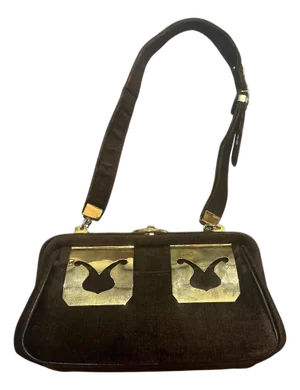 1980s Amazing Brown Velvet and Brass Hardware Italian Evening Bag