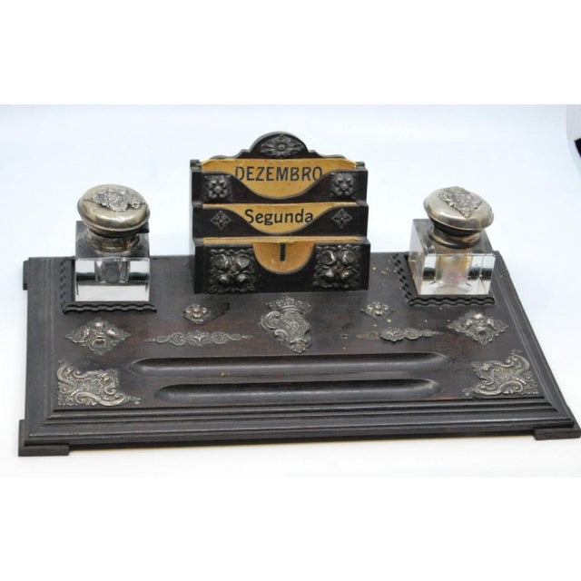 Inkwells with Wooden Base For Sale - Image 3 of 13