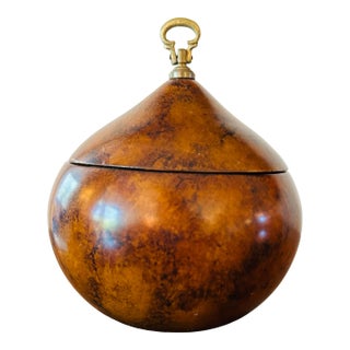 1980s Wooden Pear Fruit Shaped Tea Caddy Trinket Box With Decorative Brass Handle For Sale