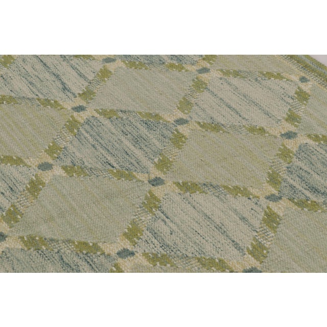 2010s Rug & Kilim’s Scandinavian-Inspired Rug in Sage and Blue With Diamond Lattice For Sale - Image 5 of 9