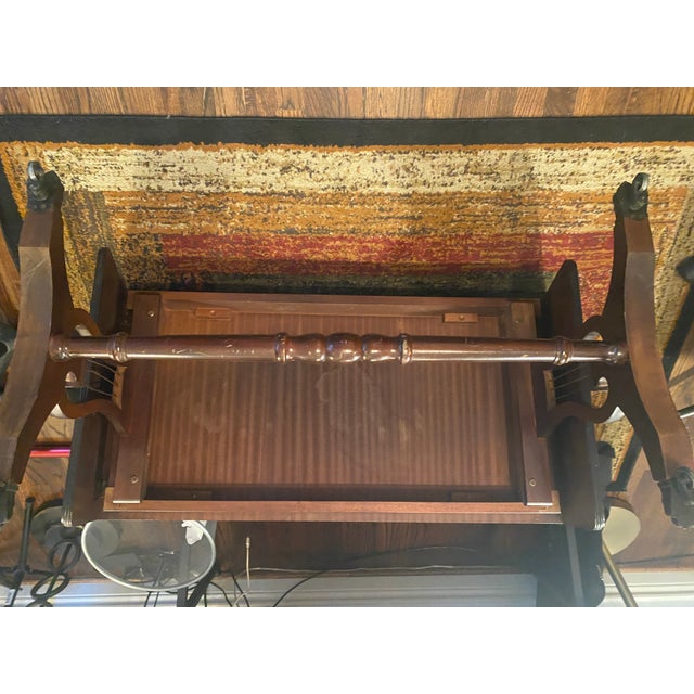 Vintage English Mahogany Green Tooled-Leather Tea/Occasional Table For Sale - Image 4 of 12
