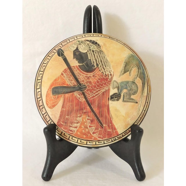 Wonderful vintage Greek handmade terracotta dresser trinket box. Hand painted with warrior. Made in Greece. Excellent...