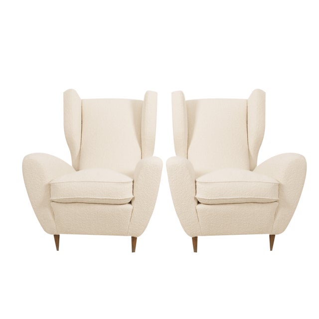 Set of Lounge Chairs with Wingback in Cream Bouclé by Melchiorre Bega For Sale