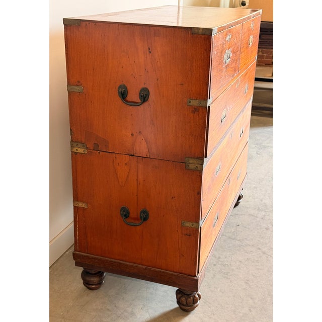 Antique 19th Century Anglo-Indian Two-Part Campaign Chest of Drawers W/ Brass Hardware For Sale - Image 10 of 18