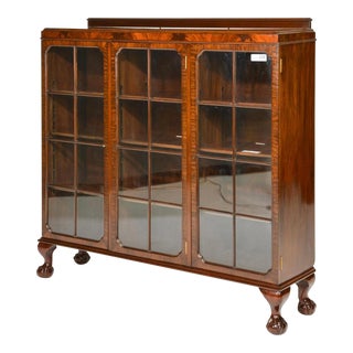 Antique English Three Door Bookcase For Sale