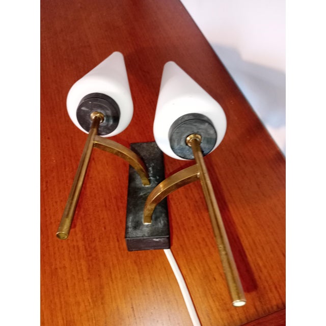 Mid-Century Modern Vintage French Brass and Opaline Wall Light, 1950s For Sale - Image 3 of 6