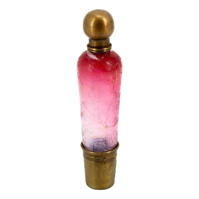 Art Nouveau Perfume Bottle in Polychrome Glass with Integral Metal Frame, 1890s For Sale