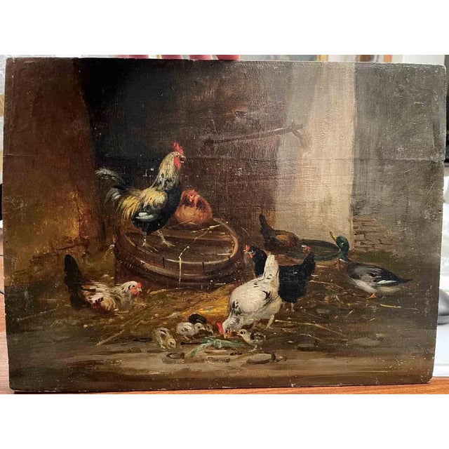 Unknown, The Chicken Farm, Oil, 19th Century For Sale - Image 4 of 5