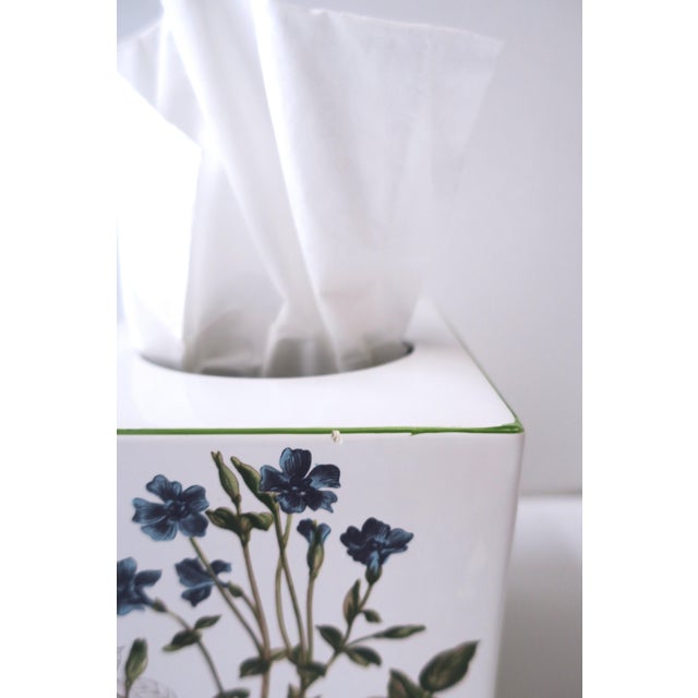 Late 20th Century Porcelain Tissue Box Holder Cover Botanical Design For Sale - Image 5 of 8