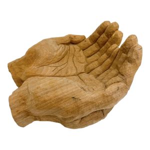 Vintage Primitive Hand Carved Wooden Cupped Hands Sculpture Folk Art Bowl Decor