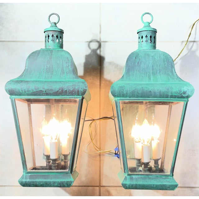 Pair of Vintage Colonial Solid Brass Wall Lanterns. 20”h X 8”.5w X 12”d For Sale In Miami - Image 6 of 18