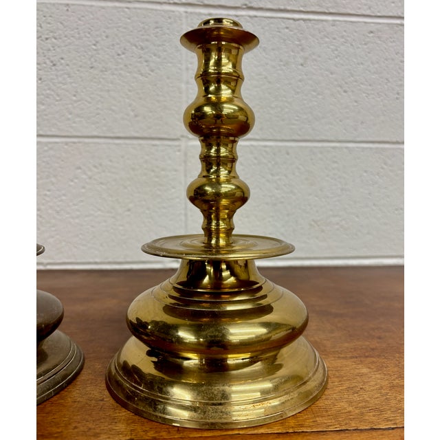 Traditional Vintage Solid Brass Candlesticks Candle Holders With Drip Pans - Pair For Sale - Image 3 of 7