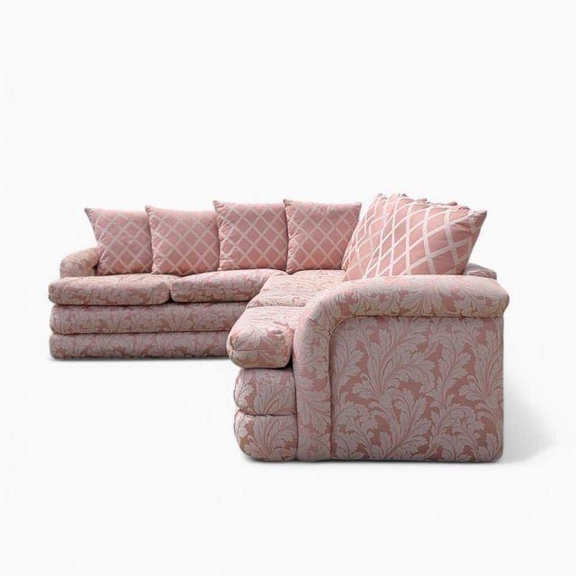 1980s Postmodern Pink Floral Curved Sectional Sofa For Sale - Image 11 of 18