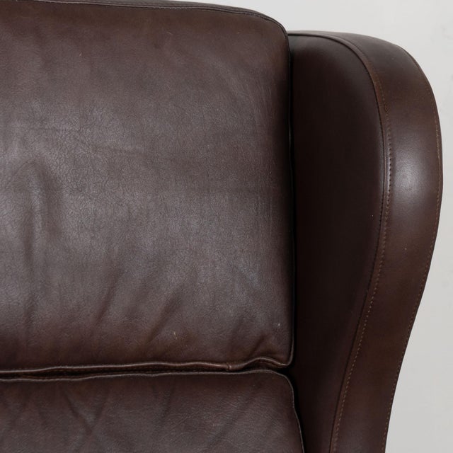 Pair, Mid Century Brown Leather Wingback Chairs From Denmark For Sale - Image 6 of 15